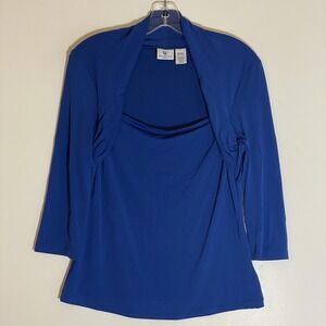 Worthington Top Womens Medium Blue Stretch Balero 3/4 Sleeve Shirt Stretch Work